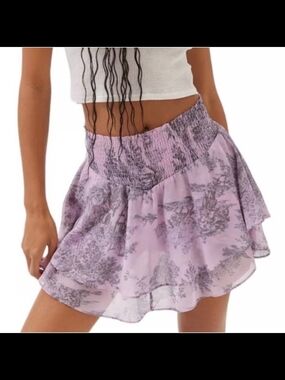 Urban Outfitters Lilac Floral Smocked Mini Skirt with Attached Shorts Size XS